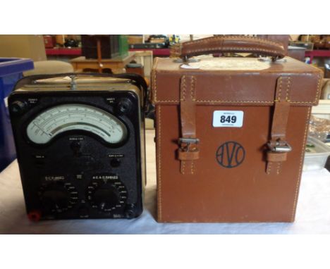 A vintage Bakelite fronted universal Avometer in leather case