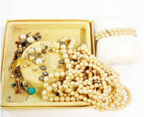 Various simulated pearl necklaces - sold with vintage ear-rings