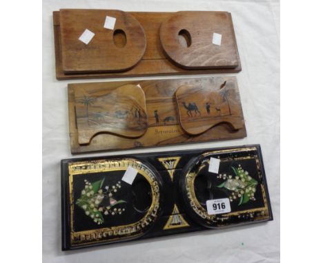 A Victorian papier mache book slide decorated with mother-of-pearl and gilt - sold with an olive wood souvenir of Jerusalem s