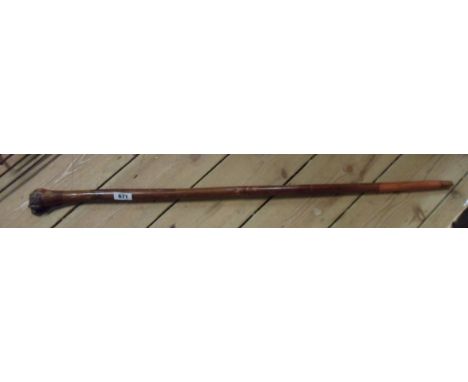 An old hardwood walking stick with carved lion head finial
