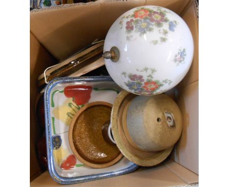 A box containing a selection of ceramic items including studio pottery, etc.