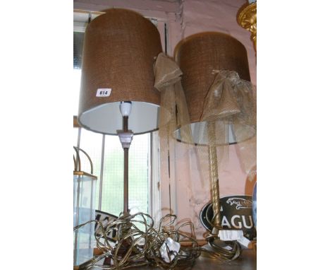 A Laura Ashley brass table lamp and another - both with matching shades