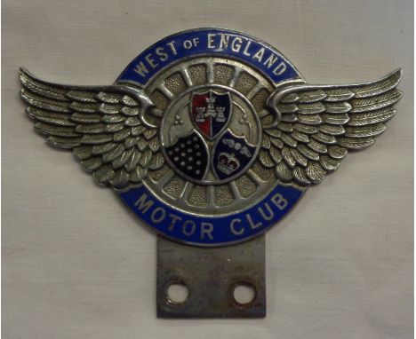 A vintage enamel and chrome plated West Of England Motor Club car badge