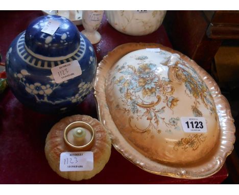 A Royal Worcester small lidded jar - sold with a Chinese prunus pattern ginger jar and a Fieldings lidded dish