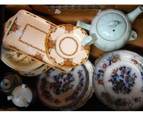 A box containing assorted ceramic items including Noritake vase and ginger jar, etc.