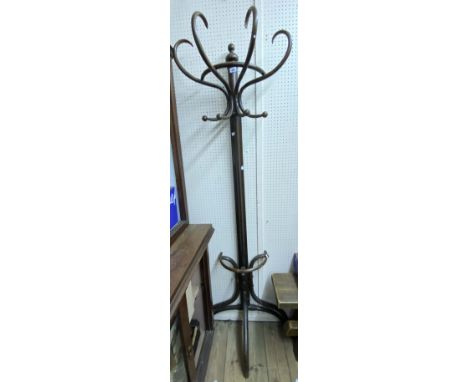 A vintage freestanding bentwood hat and coat stand with flat back - slight damage