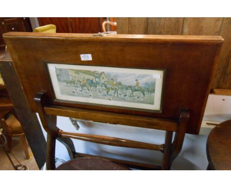 An Edwardian folding card table inset with hunting print in glazed panels, the interior with chrome plated ashtrays to corner