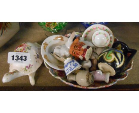 A selection of miniature and other ceramic items including Gouda pottery vase, Bunnykins dish, etc.