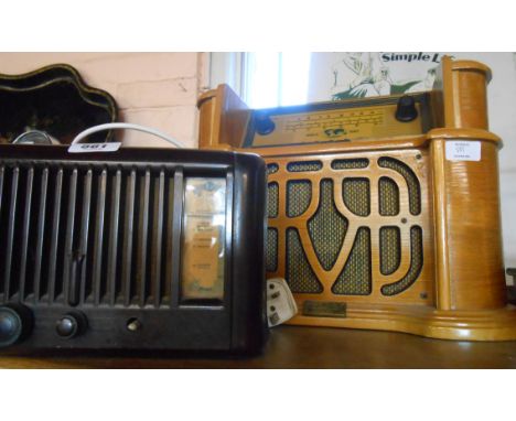 A vintage Pilot Bakelite radio (one knob missing) - sold with a modern wooden cased radio