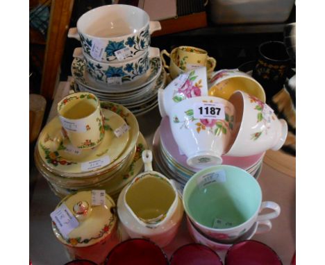 A selection of Crown Staffordshire coffee and teaware - sold with a Tuscan china rose decorated harlequin tea set consisting 