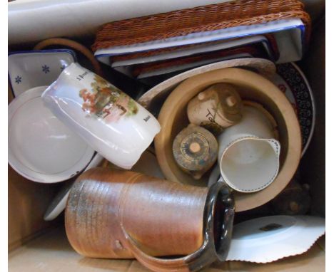 A box containing assorted ceramic items including studio pottery items, etc.