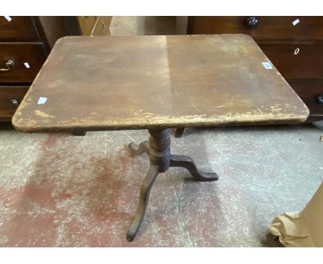 Two antique oblong topped pedestal tables, both with tripod bases - various condition