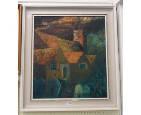 A.J. Massey: a framed vintage oil on board entitled Minstead Church - signed dated '70 and bearing artist's labels verso - 59