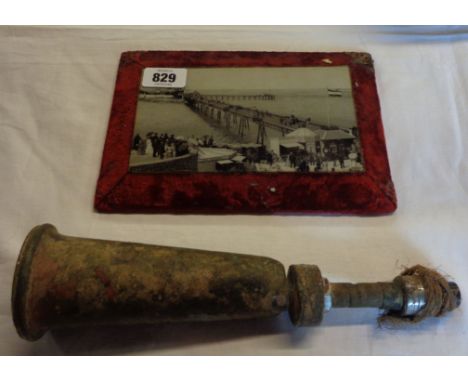 A vintage Lucas King of the Road car horn (bulb missing) - sold with an Edwardian silvergraph view of Weston-Super-Mare pier
