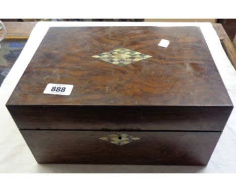 A Victorian rosewood veneer work box with mother-of-pearl inlay