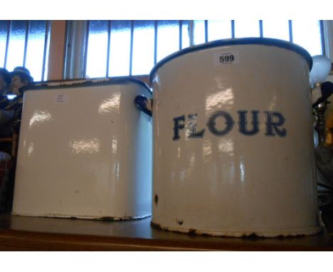 A large enamel flour bin - sold with an unnamed similar bread bin