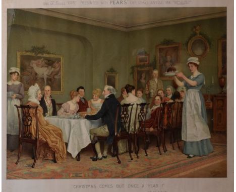 Advertising Interest - Pears 1896 Christmas Annual print, 'Christmas Comes But Once A Year', 54cm x 74cm, in gilt frame under
