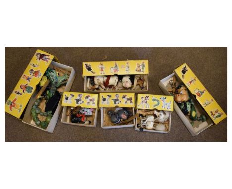 'The Lightweight Pelham Puppet Theatre' with original card box of issue, together with six assorted Pelham Puppets (7)   Cond