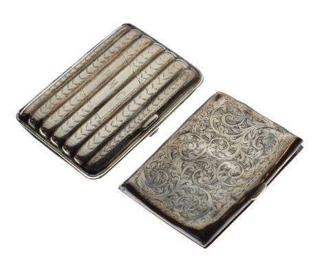 George V engraved silver cigarette case, Birmingham 1918, together with a George VI engraved silver cigarette case, Birmingha