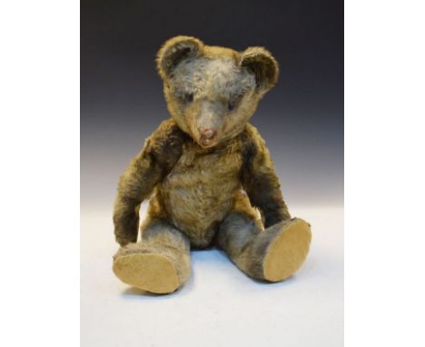 Early 20th Century German mohair teddy bear having boot button eyes, pronounced hump, elongated snout   Condition: 