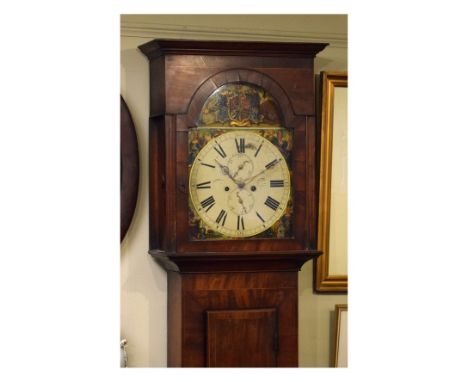 19th Century string inlaid mahogany Scottish longcase clock by George Brown of Airdrie, the square hood having a moulded corn