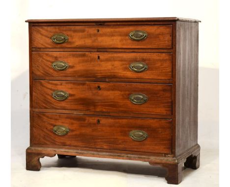 George III string inlaid and crossbanded mahogany chest of four long graduated drawers standing on bracket feet Condition:mea