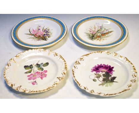 Pair of 19th Century Royal Worcester porcelain cabinet plates, each having central painted botanic decoration within a gilded