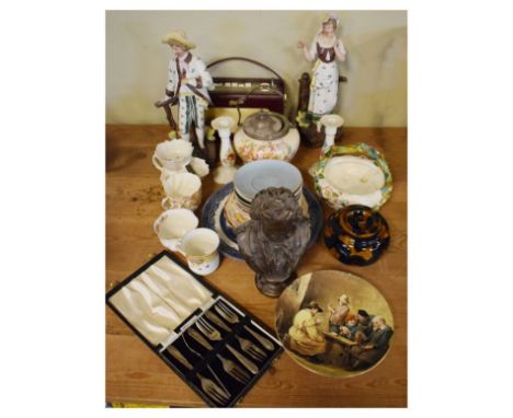 Assorted ceramics and collectables to include; pair of bisque figures, Royal Worcester posy basket with rustic handle, Robert