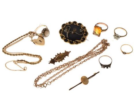 9ct gold opal set dress ring, quantity of other dress rings, cameo set bar brooch, one other bar brooch, Victorian oval gilt 