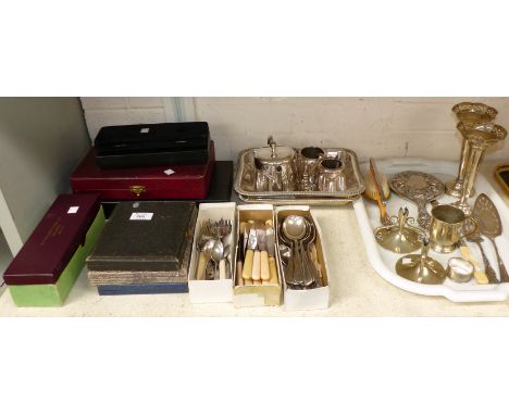 An EPNS entree dish; a 3 piece tea service and a selection of cutlery