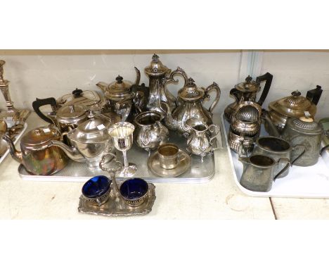 A silver plated Victorian style 4-piece tea service and other silver plate