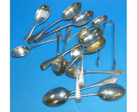 Two silver caddy spoons and a selection of other hallmarked silver cutlery