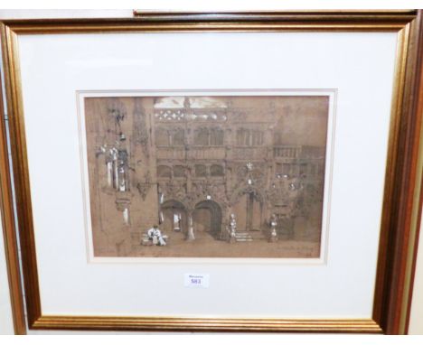 "La Chapelle de St Sang, Bruges", heightened monochrome sketch, unsigned, 9½" x 13½", framed and glazed
