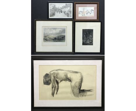 GROUP OF FIVE FRAMED PICTURES PRINTS SKETCH
