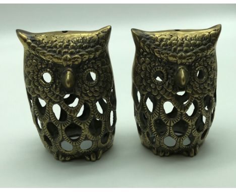 PAIR OF VINTAGE BRASS OWL LANTERNS
