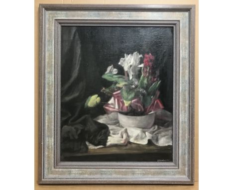 George Weissbort 1928-2013. Oil on canvas laid to board. “Still life of Flowers”. Signed lower right. Measures 48cm x 58cm.Co
