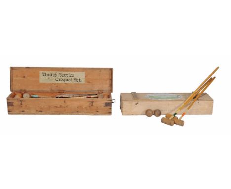 A pine cased United Service Croquet Set , with original label to lid for  A pine cased United Service Croquet Set  , with ori