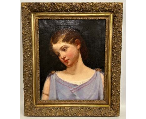 Tremaine Manor House: A 19thC. gilt framed oil portrait of young woman, image size 19in x 15.5in 