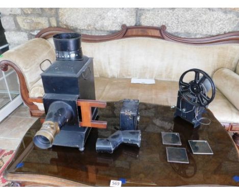 Tremaine Manor House: A magic lantern slide projector, a cine film projector, a box camera& some slides