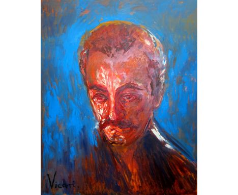 ANDREW VICARI - Khalil GibranDESCRIPTION: Portrait; Signed Vicari (lower left); Huile sur toile (Oil on canvas); Unframed; Ci