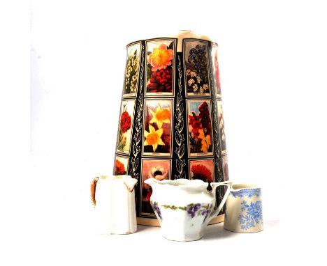 Collection of ceramic jugs, including a modern set of tapering wildflower jugs, Victorian pottery jugs, etc.