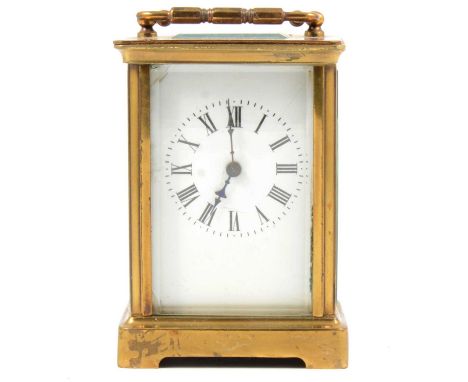 French brass cased carriage clock; a modern brass ships clock; and a pair of Zeiss 8mm x 30mm binoculars.