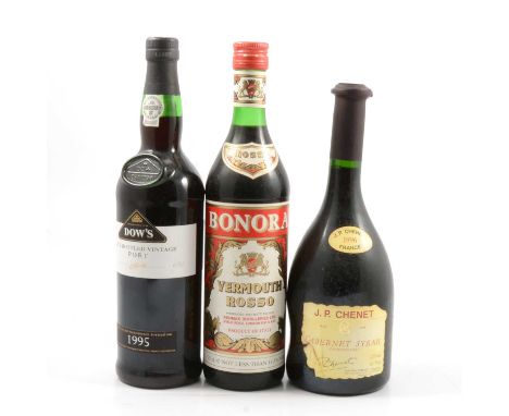 Seven assorted bottles of wine, whisky, port and spirits including: Remy Martin VSOP cognac, 70cl, 40%, in caartonDows 1995 L