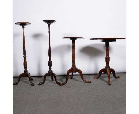 George III style mahogany wine table, circular top with a moulded piecrust edge, turned and carved column, tripod splayed leg