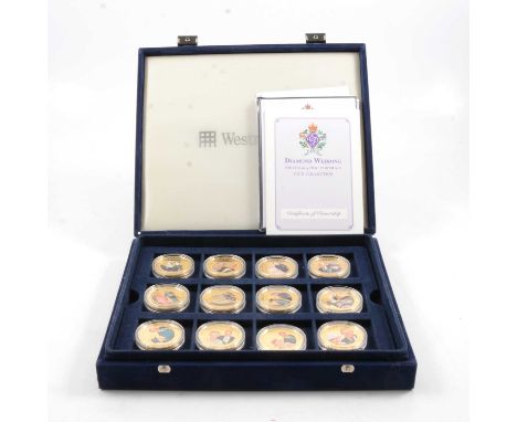 The 1947-2007 Westminster Diamond Wedding Photographic Portrait Coin Collection, complete set of 24 gold-plated coins, with C