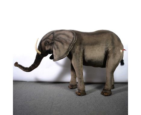 Hansa Nature Reproductions, plush Elephant model, with Hamley's label, 114cm tall, approx 200cm length.