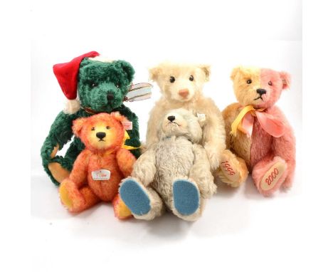 Steiff Germany teddy bears, four including club edition 1999/2000 bear, 32cm; club edition 1992, 28cm; orange/yellow bear, 24