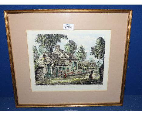 A framed and mounted Lithograph titled 'La Maison de J.F. Millet', 18 1/4" x 15 3/4".