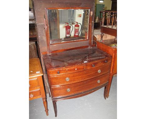 Early 20th Century mahogany bow front mirror back dressing table/chest of drawers on splay legs. (B.P. 24% incl. VAT)