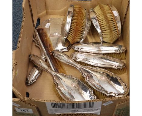Group of assorted silver and other backed dressing table brushes, mirror, comb etc. (B.P. 24% incl. VAT)